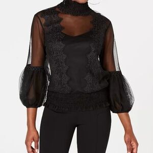 GUESS Luigi Appliqué Smocked Top Size‎ Medium Black